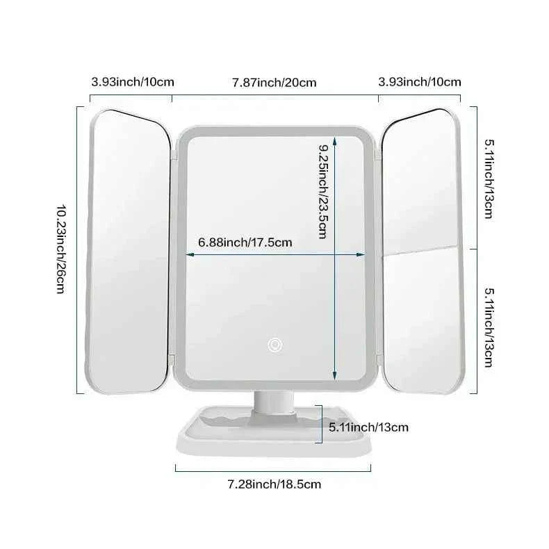 Trifold Makeup Mirror with LED Lights